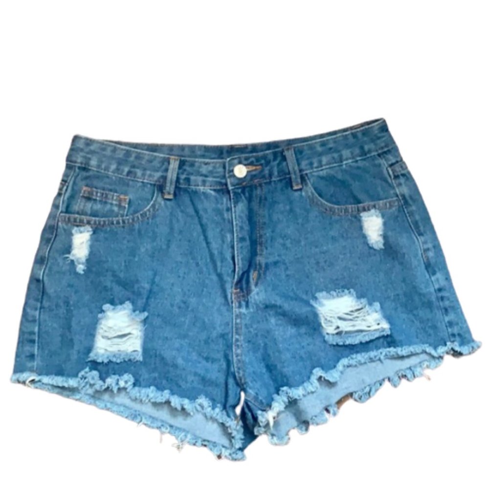 Shein Women High Waist Jean Distressed Shorts XL